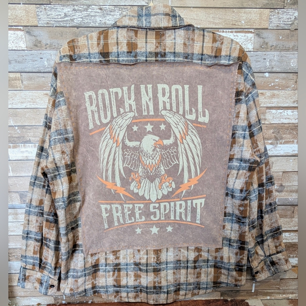 Rock & Roll Free Spirit Upcycled Dip Dye Bleached Flannel Shirt
